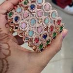 Rose Gold Polish CZ Bangle Set- Multicolor AD Bangles- Set of 2