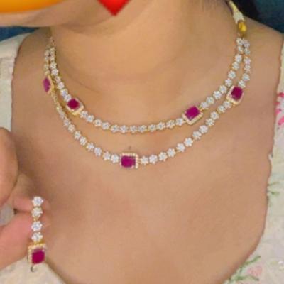 Golden Polish Layered AD Necklace Set- Premium Gold CZ Necklace